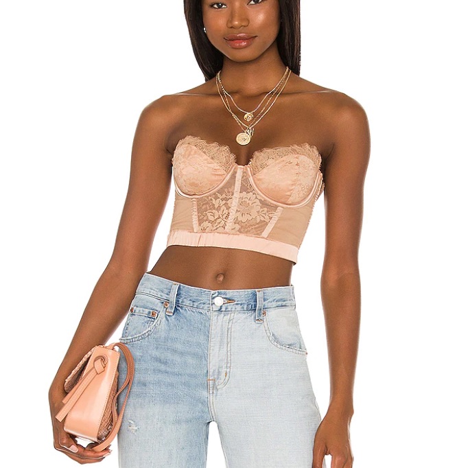 For Love & Lemons Nude Lace Bustier Crop Top